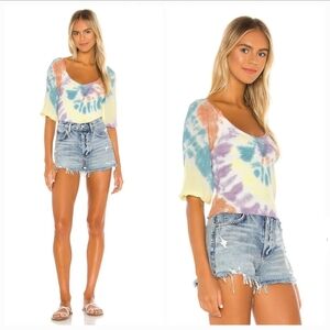 CHASER Smocked Double V Peasant Top in Tie Dye Size Medium NWT